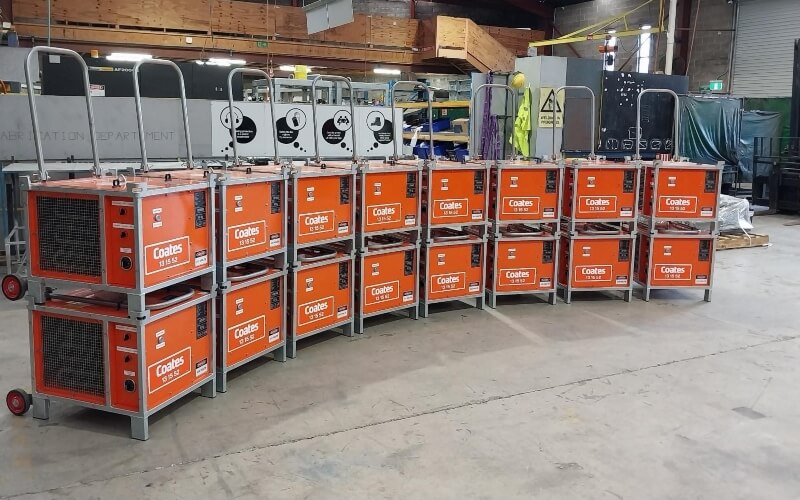 Coates' custom built 21kW load banks / electric heaters can be used for space heating or combined for testing electric equipment or commissioning cooling systems